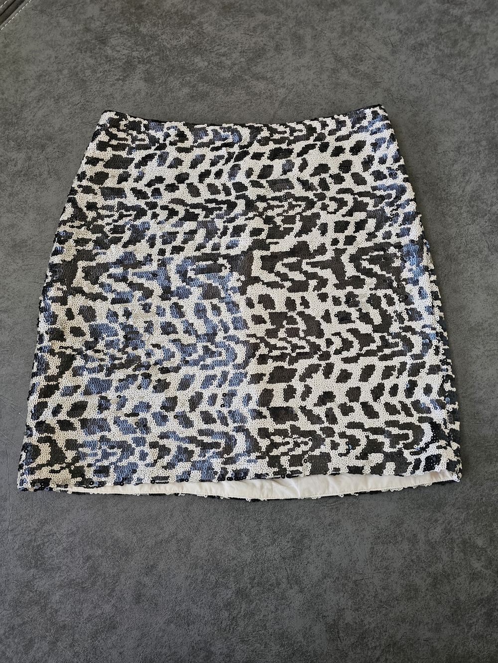 Sequin Animal-Print Mini Skirt in Black & White